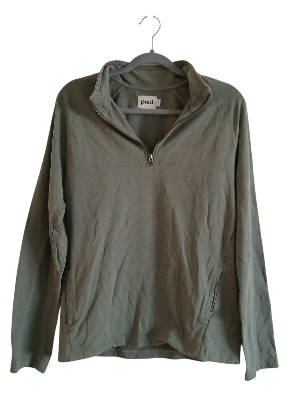 Pact Organic Cotton Quarter Zip M Green Stretch Outdoor Cozy
